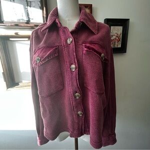 Bagatelle Collection Waffle Knit Thermal Button Down Long Sleeve Burgundy Red L